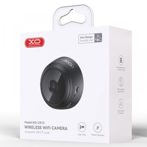 Camere Supraveghere - XO CR12 - Mini Camera Wireless, BT 5.0 + Wi-Fi 2.4G, NightVision, 480MPx, Suport Mobil, Black