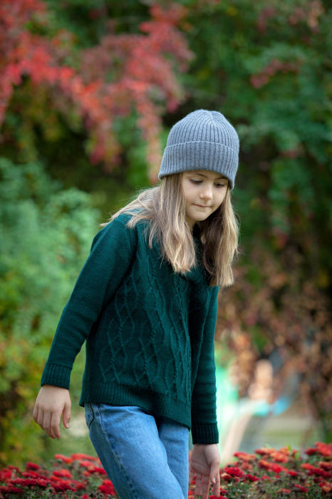 Căciulă Rib gri din cașmir pentru copii [3]