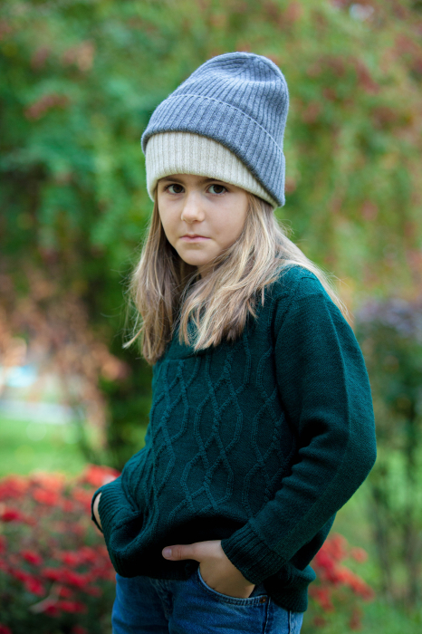 Căciulă Rib gri din cașmir pentru copii [6]