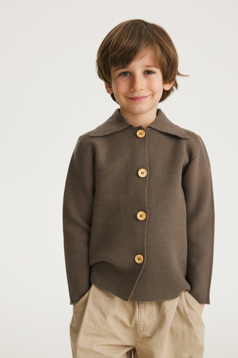 Cardigan Milo in Khaki merino wool [6]