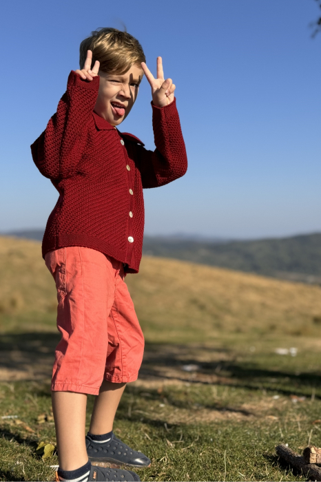 Cardigan Agy Zmeură din lână merinos [3]