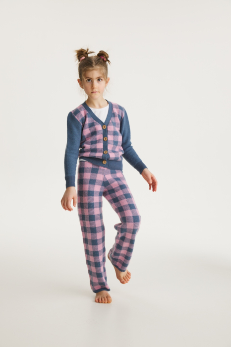 Cardigan Jacquard Albastru-Roz din lână merinos [3]