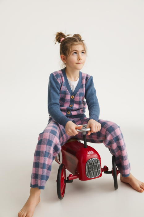 Cardigan Jacquard Albastru-Roz din lână merinos [6]