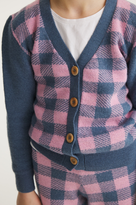 Cardigan Jacquard Albastru-Roz din lână merinos [2]