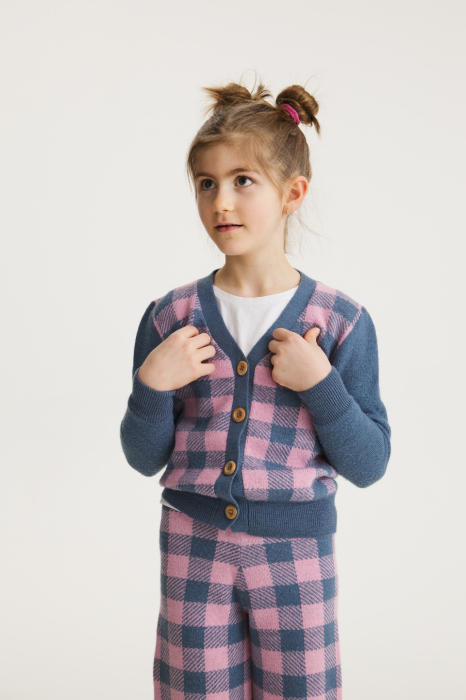 Cardigan Jacquard Albastru-Roz din lână merinos [4]