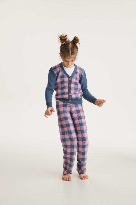 Cardigan Jacquard Albastru-Roz din lână merinos [5]