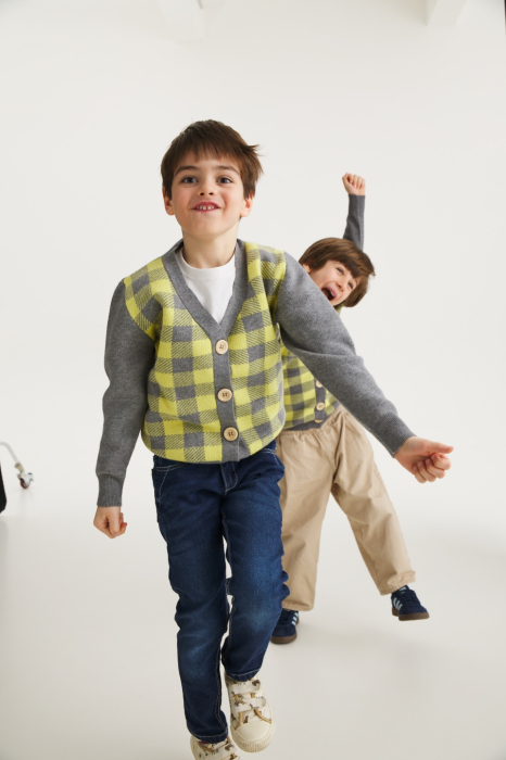 Cardigan Jacquard Galben-Gri din lână merinos [5]