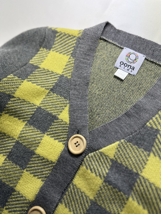 Cardigan Jacquard Galben-Gri din lână merinos [5]