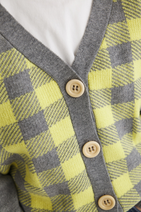 Cardigan Jacquard Galben-Gri din lână merinos [4]