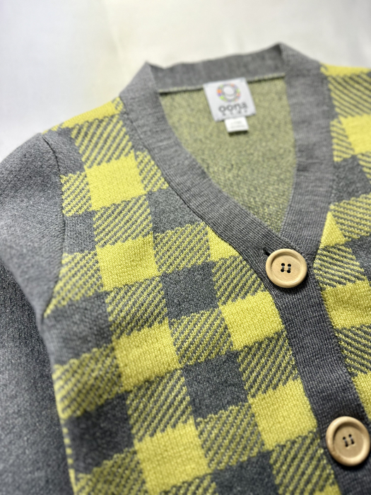 Cardigan Jacquard Galben-Gri din lână merinos [7]