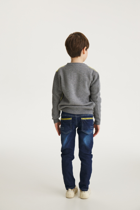 Cardigan Jacquard Galben-Gri din lână merinos [3]