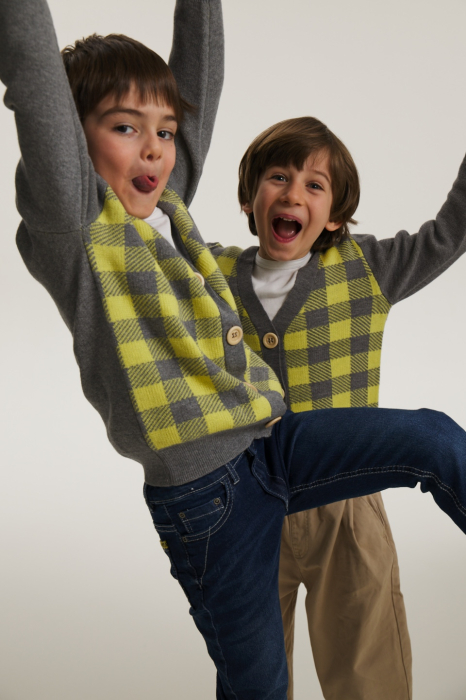 Cardigan Jacquard Galben-Gri din lână merinos [6]