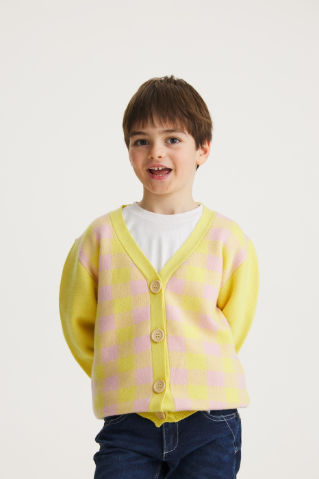 Cardigan Jacquard Roz-Galben din lână merinos [4]