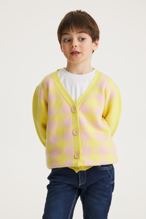 Cardigan Jacquard Roz-Galben din lână merinos [6]