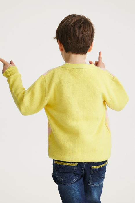 Cardigan Jacquard Roz-Galben din lână merinos [5]