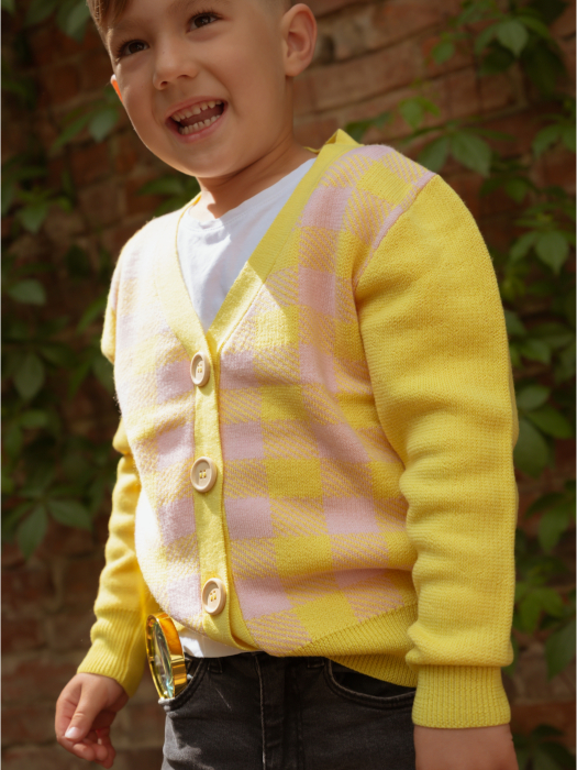 Cardigan Jacquard Roz-Galben din lână merinos [3]