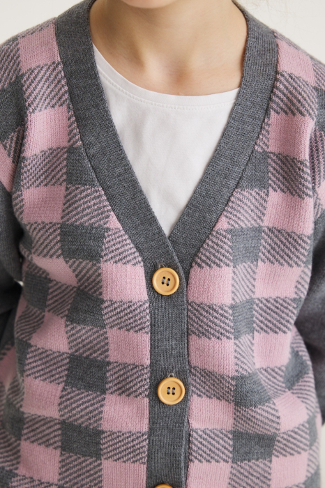 Cardigan Jacquard Roz-Gri din lână merinos [3]