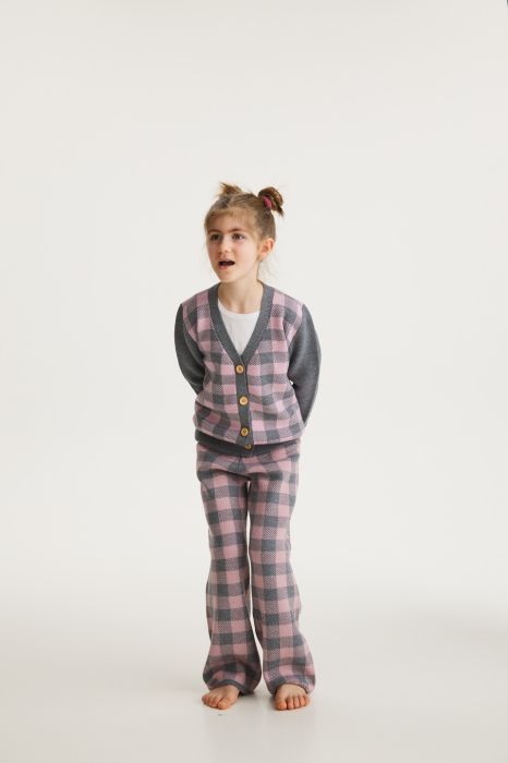 Cardigan Jacquard Roz-Gri din lână merinos [2]