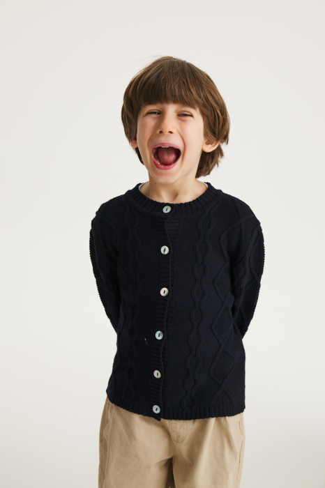 Cardigan Nostalgia Bleumarin din lână merinos [6]