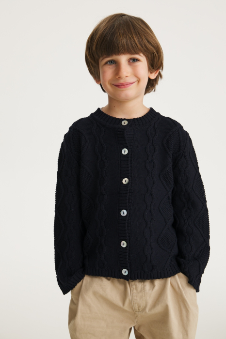 Cardigan Nostalgia Bleumarin din lână merinos [3]