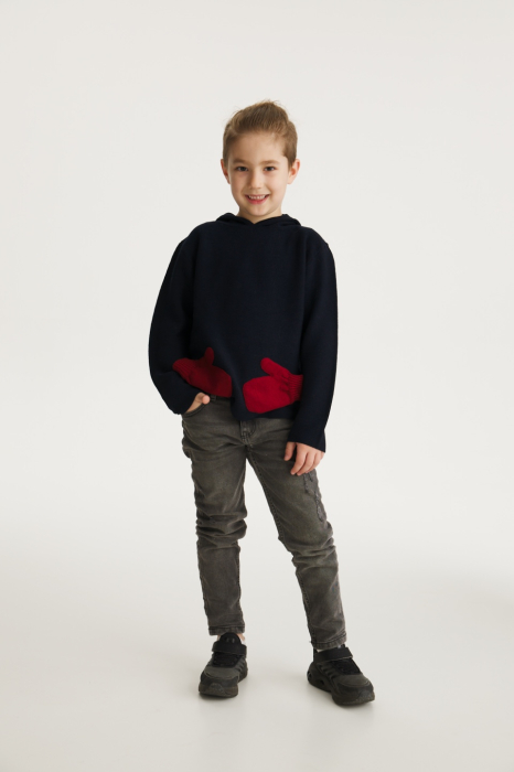 Hoodie Koala with Red Mittens in navy merino wool [2]