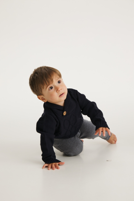 Pulover Victor Bleumarin din lână merinos [2]