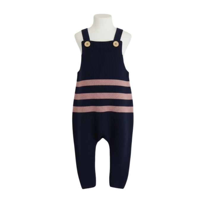 Overalls with Pink stripes in merinos wool [5]
