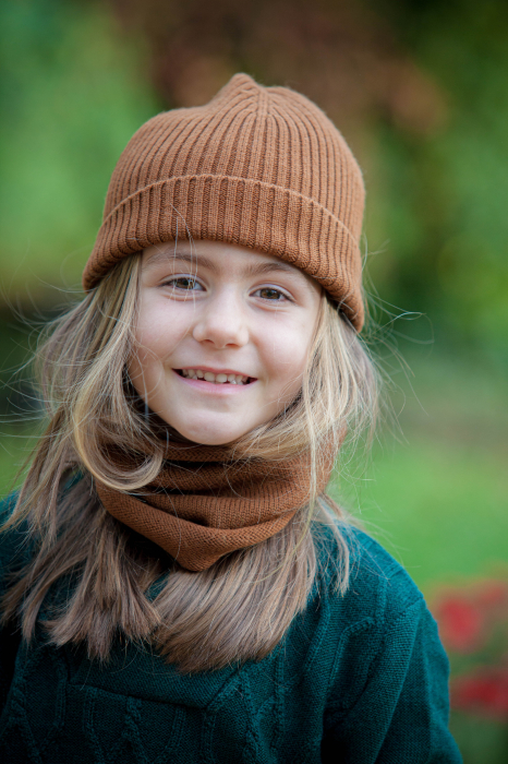 Set căciulă Rib și tub maro din lână merinos [6]