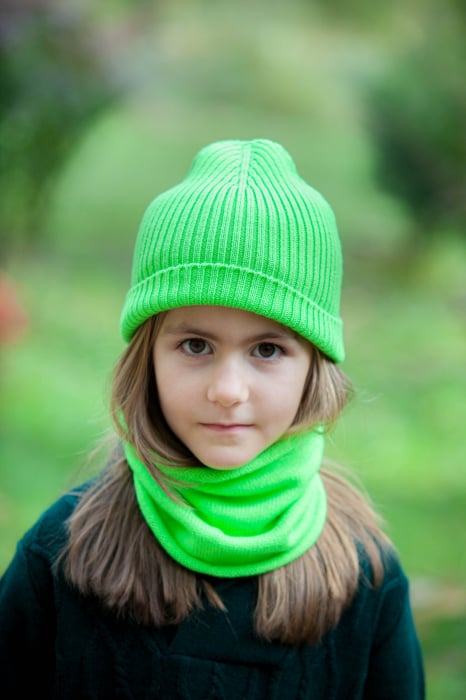 Set căciulă Rib și tub verde neon din lână merinos [2]