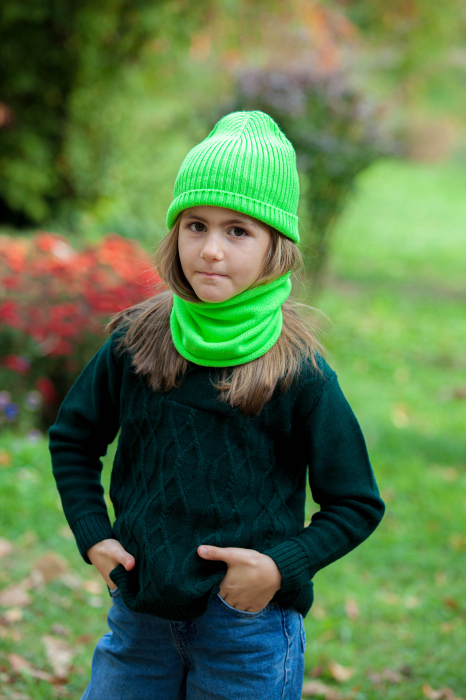 Set căciulă Rib și tub verde neon din lână merinos [3]