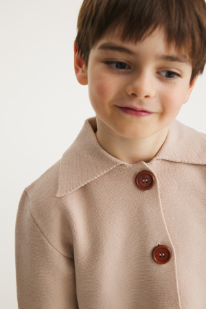 Băieți - Cămașă Milo bej din lână merinos