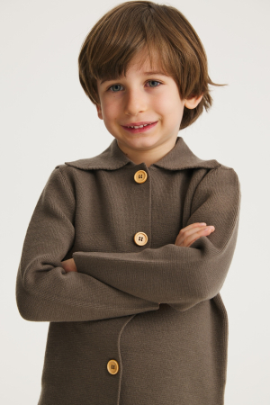 Băieți - Cămașă Milo kaki din lână merinos