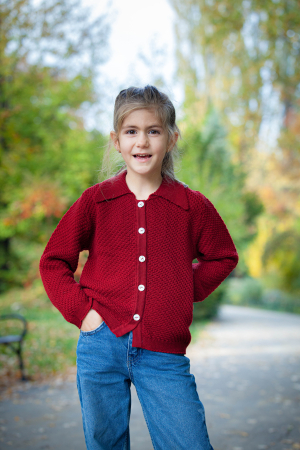 Băieți - Cardigan Agy Zmeură din lână merinos