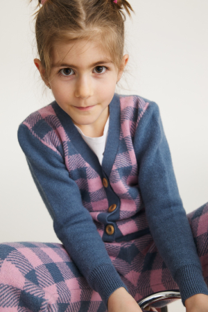 2-5 yrs - Cardigan Jacquard in Blue Pink merino wool