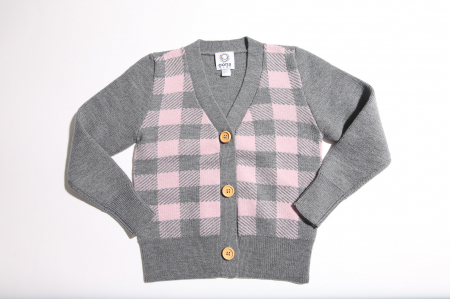 Cardigan Jacquard Roz-Gri din lână merinos [5]