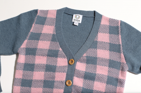 Cardigan Jacquard Albastru-Roz din lână merinos [8]