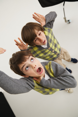 2-5 yrs - Cardigan Jacquard in Yellow Grey merino wool