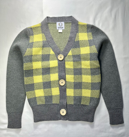 Cardigan Jacquard Galben-Gri din lână merinos [3]