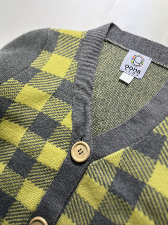 Cardigan Jacquard Galben-Gri din lână merinos [4]