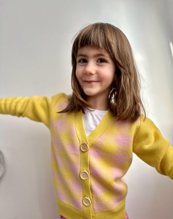 Cardigan Jacquard Roz-Galben din lână merinos [5]