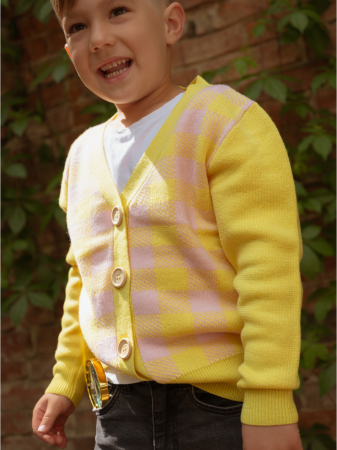 Cardigan Jacquard Roz-Galben din lână merinos [2]