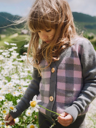 Pulovere și cardigane - Cardigan Jacquard Roz-Gri din lână merinos