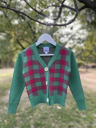 Cardigan Jacquard Verde-Ciclam din lână merinos [2]