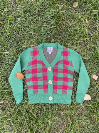 Cardigan Jacquard Verde-Ciclam din lână merinos [4]