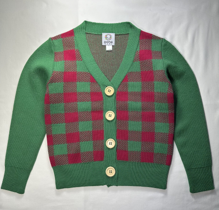 Cardigan Jacquard Verde-Ciclam din lână merinos [5]