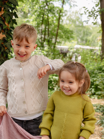 Pulovere și cardigane - Cardigan Nostalgia Bej din lână merinos