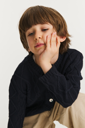 Băieți - Cardigan Nostalgia Bleumarin din lână merinos