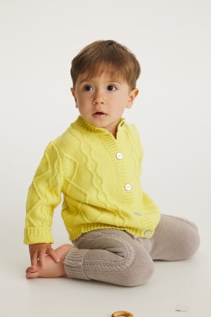 Bebe - Cardigan Nostalgia Galben din lână merinos