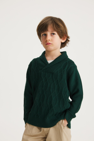 Băieți - Pulover Victor Verde din lână merinos