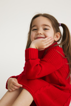 Fetițe - Rochița Iris Roșie din lână merinos